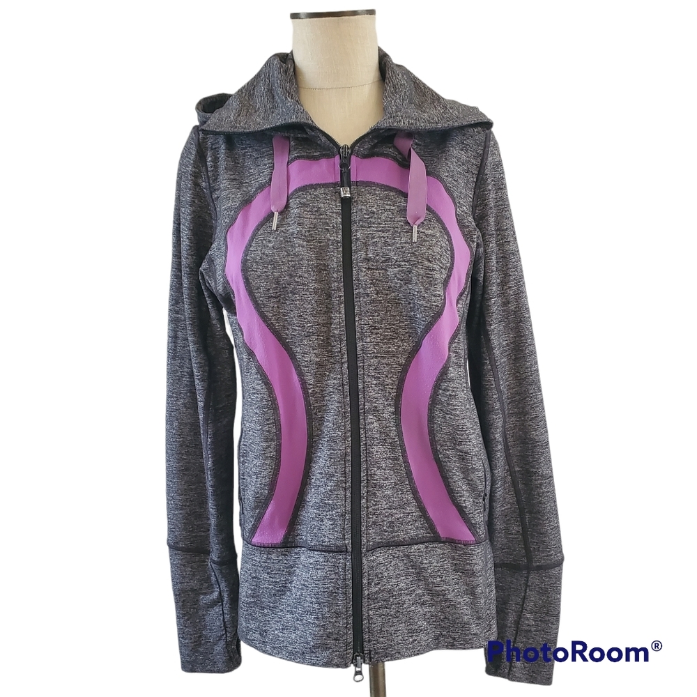 Lululemon Stride jacket zip up hooded sz 10 Heathered Black purple Grape